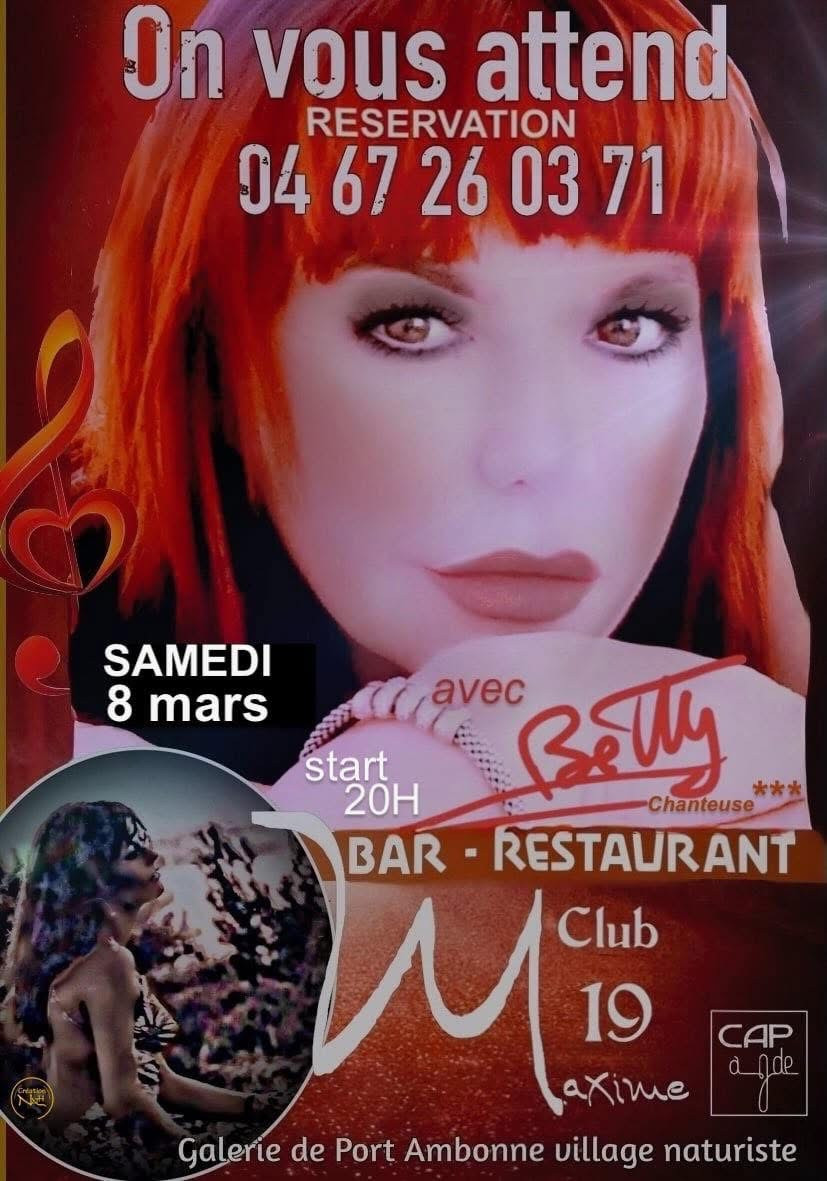 Visuel de l'événement Soirée avec Betty au Cap d'Agde