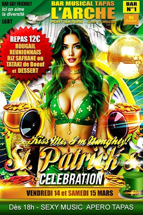 Visuel de l'événement Saint Patrick Celebration Sexy music Apero Tapas au Cap d'Agde