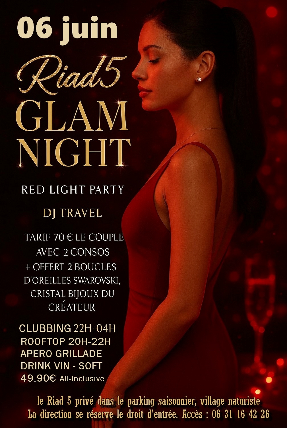Visuel de l'événement Glam Night Red Light Party au Cap d'Agde