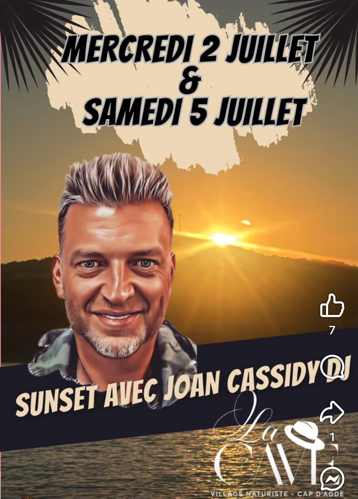 Visuel de l'événement Sunset avec DJ Joan Cassidy au Cap d'Agde
