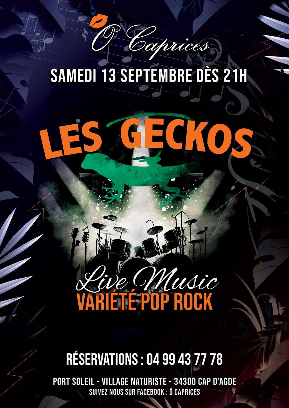 Visuel de l'événement Soirée Live Music : Les Geckos au Cap d'Agde