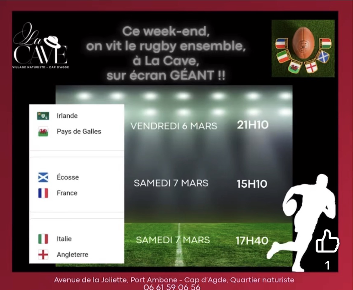 Visuel de l'événement Matchs de Rugby sur écran géant au Cap d'Agde
